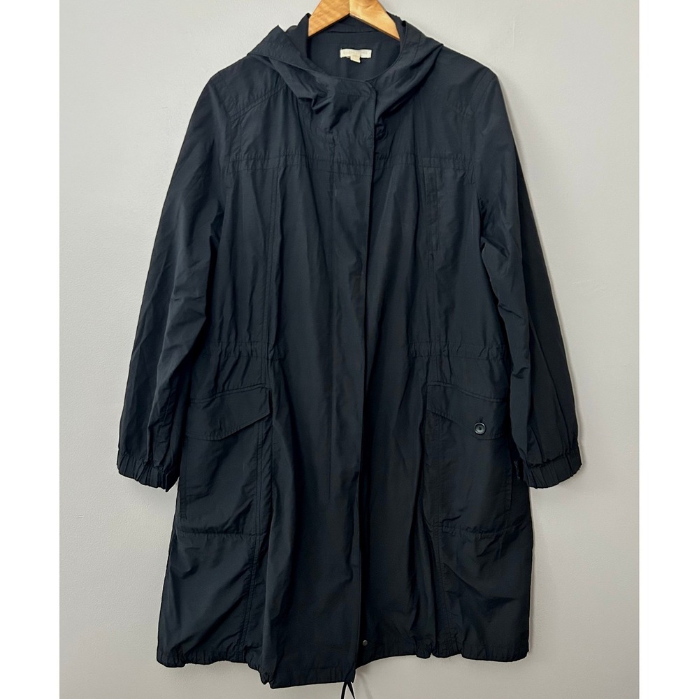 Eileen Fisher Anorak Rain Jacket Womens 2X Black Hooded Cotton/Nylon Utility